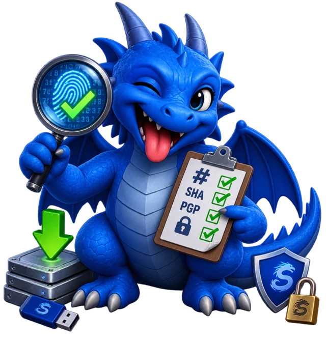 Saphira, the royal-blue dragon mascot of Saphira Linux