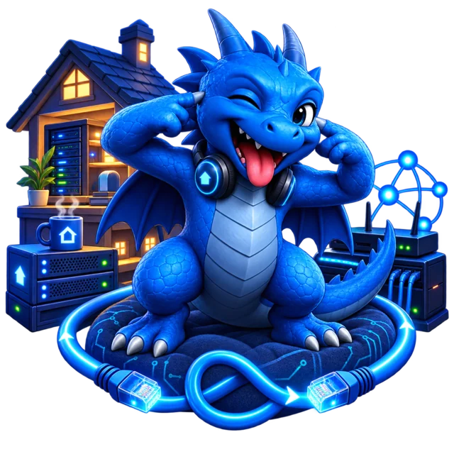 Saphira, the royal-blue dragon mascot of Saphira Linux